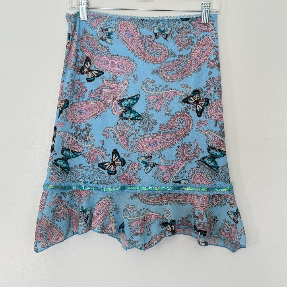 Candie’s Blue Paisley and Butterfly Print Skirt